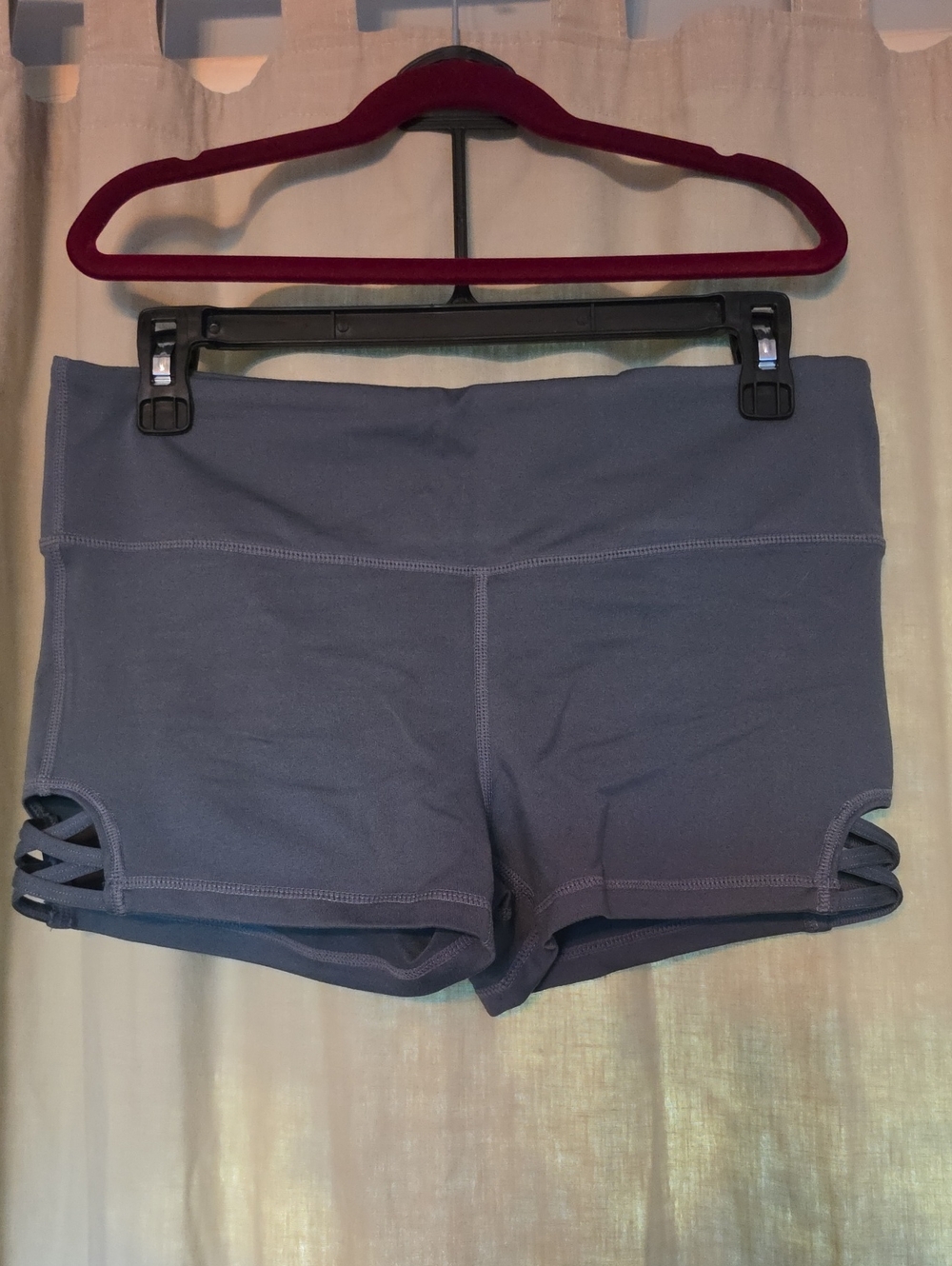 Mono B Slate Blue High-Waist Athletic Shorts with Side Lattice
